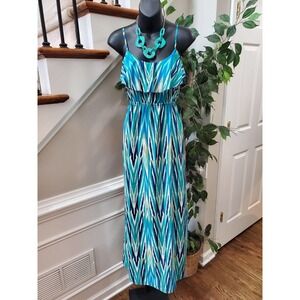 Soprano Womens Green Blue Polyester Round Neck Sleeveless Casual Maxi Dress S